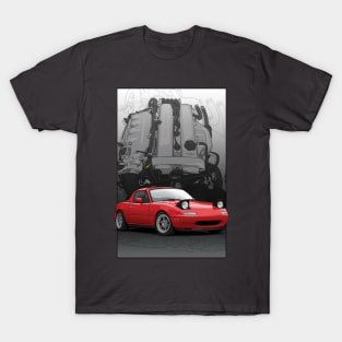 Mx5 / Miata NA with engine background T-Shirt